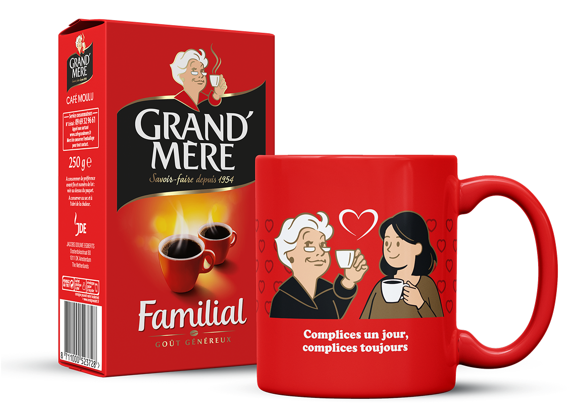 lots de 2 tasses et un paquet de café grand’mère familial 250g